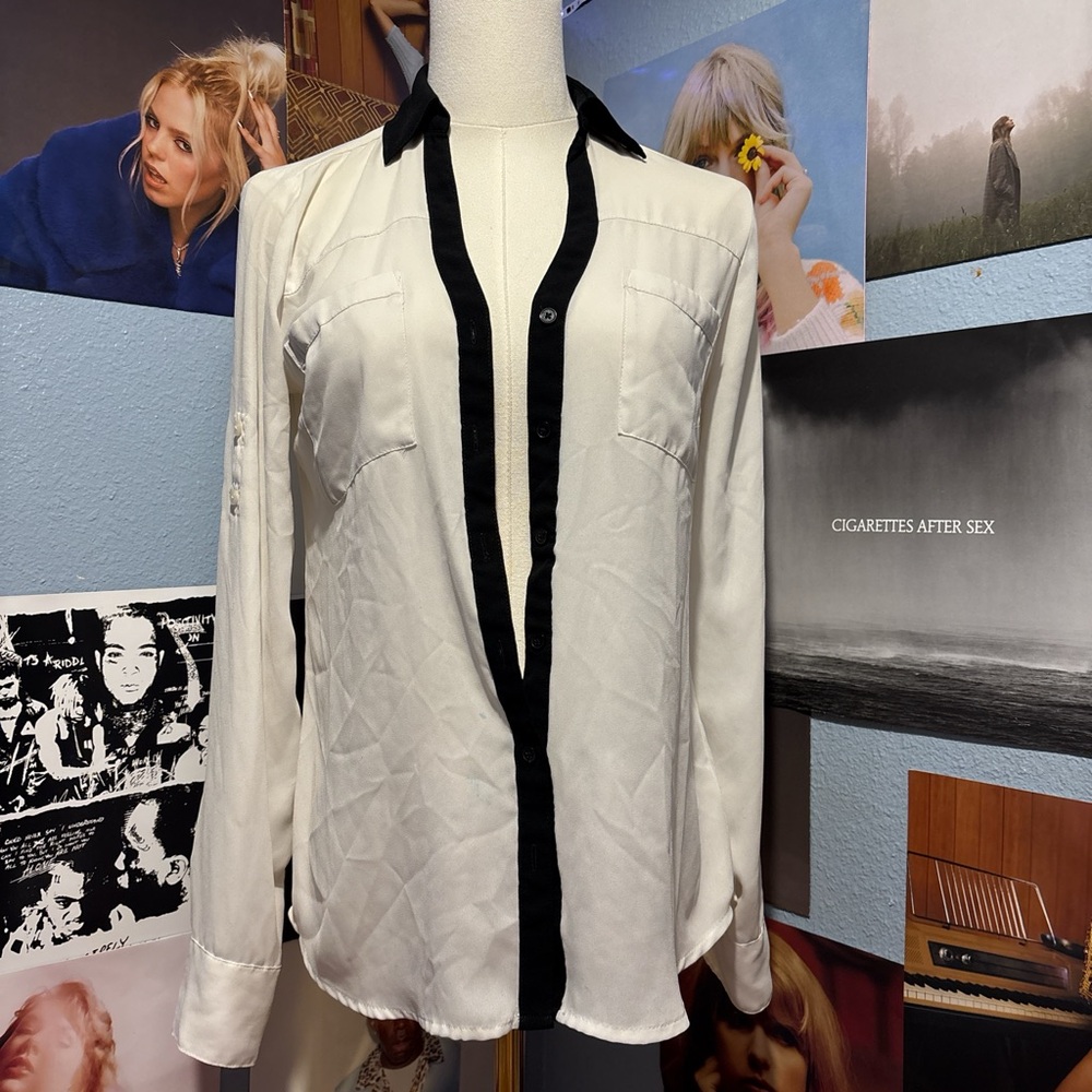 Express White and Black Collared Shirt
